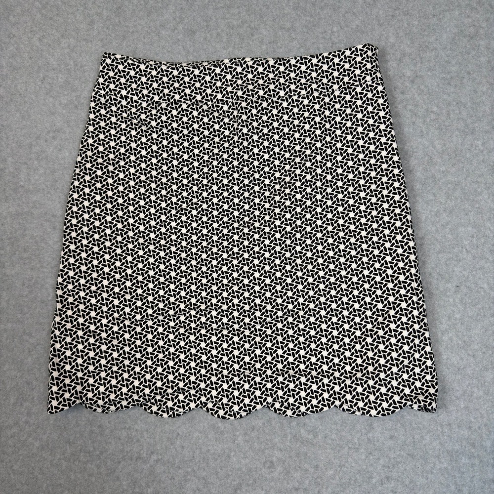 Talbots Petites Black White Geometric Print A-Line Skirt Scalloped Sz 4P Career